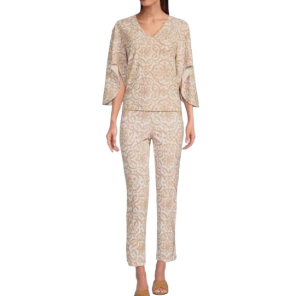 Jude Connally Daniella Stretch Knit Painted Tile Sand Print Top ~NWT~ $158